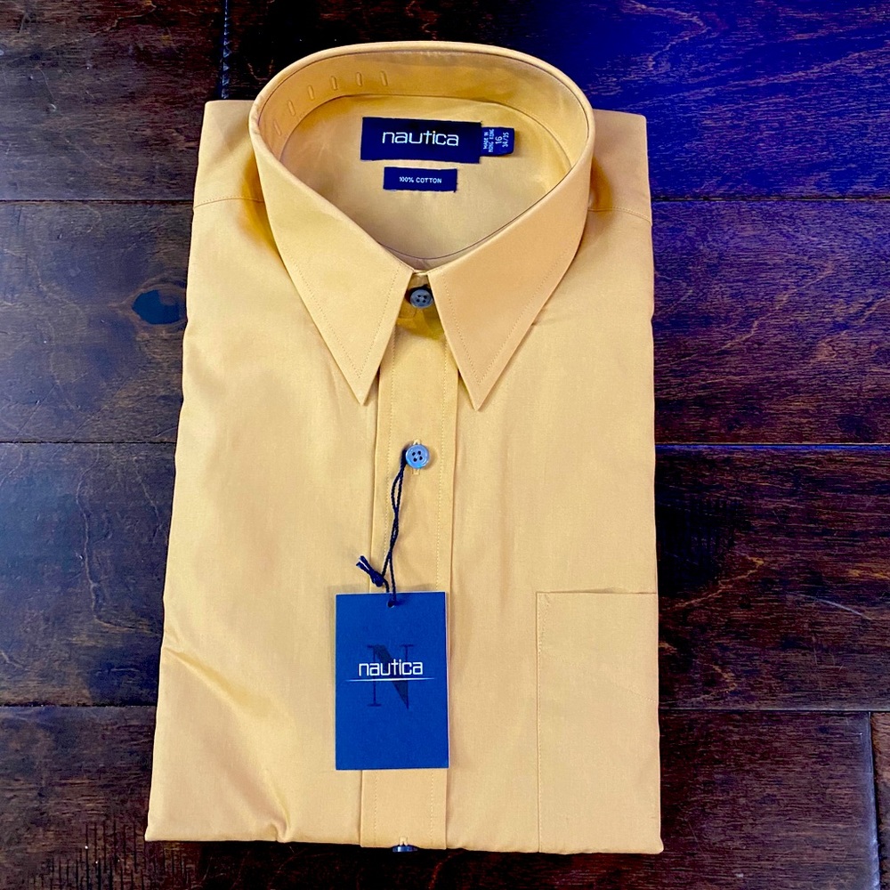 Mustard yellow button down dress shirt. Brand New